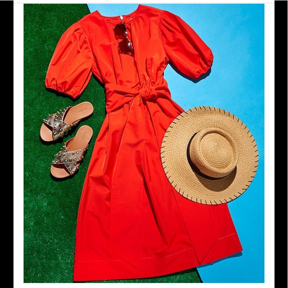 LDT Connie Front Tie Short Sleeve Blouson Midi Dress